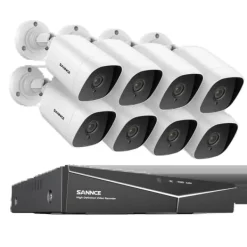 Hot SANNCE 8CH DVR Kit, 1080P Høj Opløsning, Nattesyn Op til 30m,8CH 8PCS DVR Sæt, 4T Sikkerhedsmonitorer & Videokameraer
