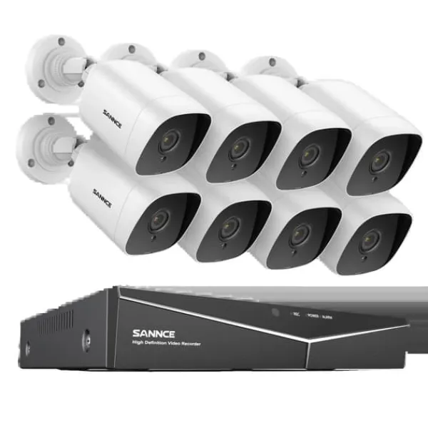 Hot SANNCE 8CH DVR Kit, 1080P Høj Opløsning, Nattesyn Op til 30m,8CH 8PCS DVR Sæt, 4T Sikkerhedsmonitorer & Videokameraer