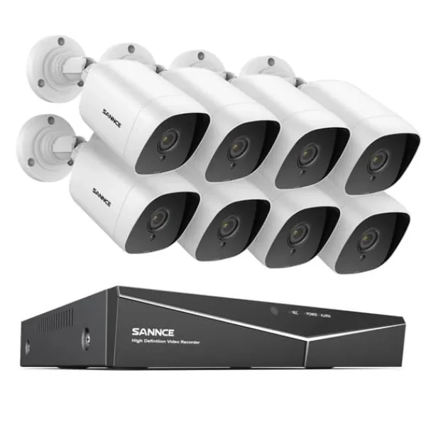 Hot SANNCE 8CH DVR Kit, 1080P Høj Opløsning, Nattesyn Op til 30m,8CH 8PCS DVR Sæt, 4T Sikkerhedsmonitorer & Videokameraer
