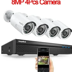 Online SANNCE NVR Sikkerhedskamera System, 8MP Videoopløsning, 8CH POE Support,Ingen, 8MP 4 stk. kamera Sikkerhedsmonitorer & Videokameraer