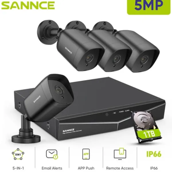 Sikkerhedsmonitorer & Videokameraer^Sannce Security Camera System, 5MP Opløsning, 4TB Storage,4PCS 1TB