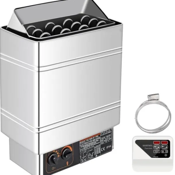Sauna^Saunaovn 9 KW, el-sausnherd 380 V - 415 V, rustfri stål saunaovn, elektrisk saunaovn med 2 indstillinger (temperatur, tid) og ekstern