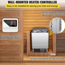 Sauna^Saunaovn 9 KW, el-sausnherd 380 V - 415 V, rustfri stål saunaovn, elektrisk saunaovn med 2 indstillinger (temperatur, tid) og ekstern
