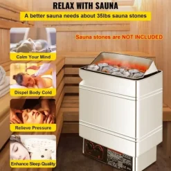 Sauna^Saunaovn 9 KW, el-sausnherd 380 V - 415 V, rustfri stål saunaovn, elektrisk saunaovn med 2 indstillinger (temperatur, tid) og ekstern