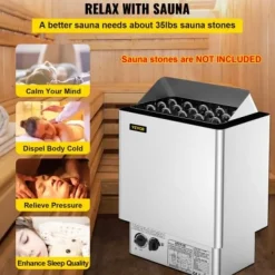 Sauna^Saunaovn, 9KW elektrisk indbygget kontrol, 40x23x56 cm, rustfrit stål