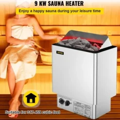 Sauna^Saunaovn, 9KW elektrisk indbygget kontrol, 40x23x56 cm, rustfrit stål