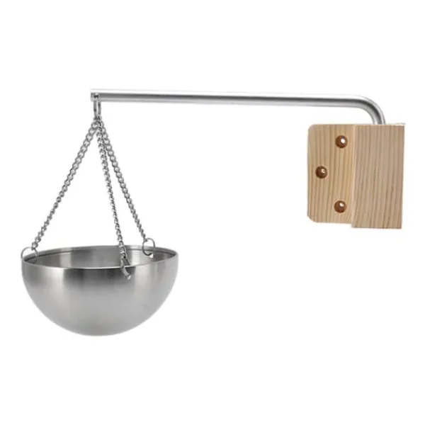 Sauna^Saunaskål i rustfrit stål, hængende aromaterapi-oliekop med træblok til saunarum, størrelse 12 cm