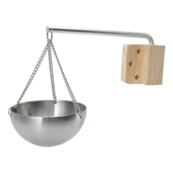 Sauna^Saunaskål i rustfrit stål, hængende aromaterapi-oliekop med træblok til saunarum, størrelse 12 cm