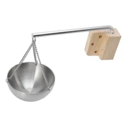 Sauna^Saunaskål i rustfrit stål, hængende aromaterapi-oliekop med træblok til saunarum, størrelse 12 cm