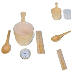 Sauna^Saunatilbehør - Living saunatilbehør 5 dele spand ske timeglas termohygrometer