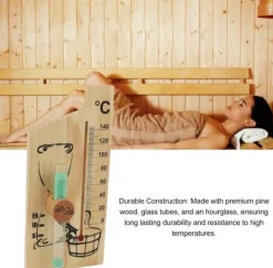 Sauna^Sauntermometer, timeglas, dampbadssaunatermometer og hygrometer, let træramme, dobbelt måler, vægmontering, indendørs brug, massiv