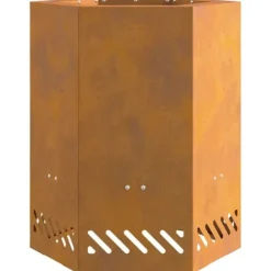 Pejse^Sekskantet bålfad i forvitret stål - Udendørs bålsted | Størrelse: 38x38x51 cm