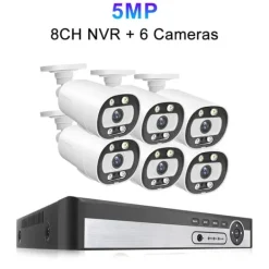 Best Sikkerhedskamera System, 8 Kanaler, AI Menneske Detektion,1T Indbygget HDD, 8CH NVR 6PCS CAM 5MP Sikkerhedsmonitorer & Videokameraer