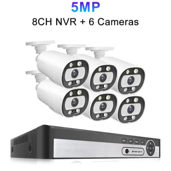 Best Sikkerhedskamera System, 8 Kanaler, AI Menneske Detektion,1T Indbygget HDD, 8CH NVR 6PCS CAM 5MP Sikkerhedsmonitorer & Videokameraer