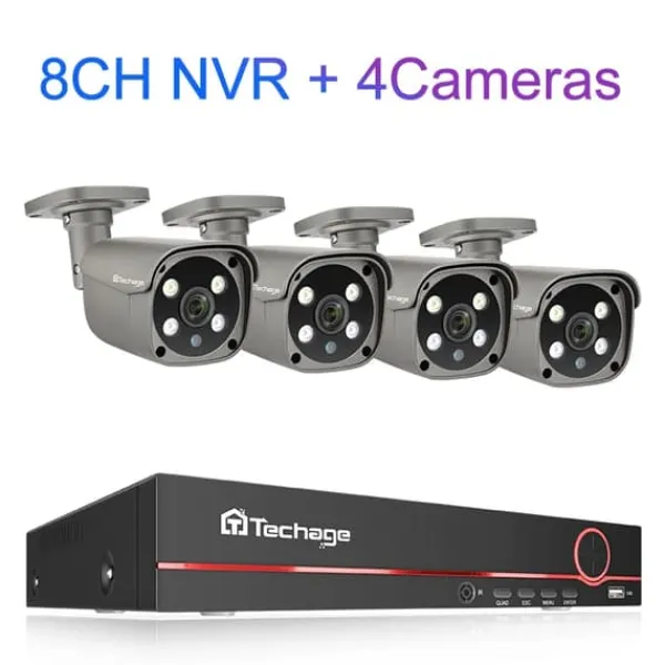 Sikkerhedsmonitorer & Videokameraer^Sikkerhedskamera System, 8 Kanaler, To-Vejs Lydkommunikation,8CH 4PCS 5MP KAMERA, 3T Indbygget HDD