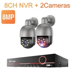 Sikkerhedsmonitorer & Videokameraer^Sikkerhedskamera System, 8 Kanaler, Fuld Farve Nattesyn,3T (udendørs sport), 8CH 2 Kamera 8MP