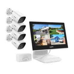 Discount Sikkerhedskamera System, 10.1" LCD Skærm, 1080P Full HD Nattesyn,4PCS 0TB Sikkerhedsmonitorer & Videokameraer