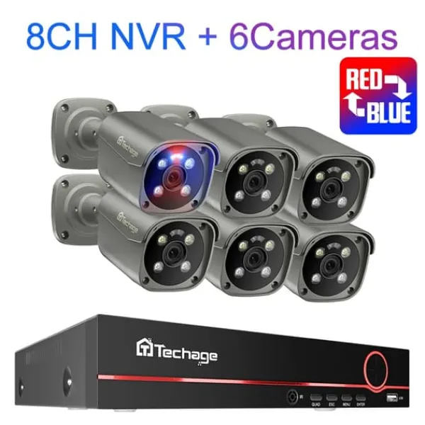 Clearance Sikkerhedskamera System, 8 Kanaler, AI Ansigtsgenkendelse,8CH 6stk Kamera 8MP, 1T Sikkerhedsmonitorer & Videokameraer