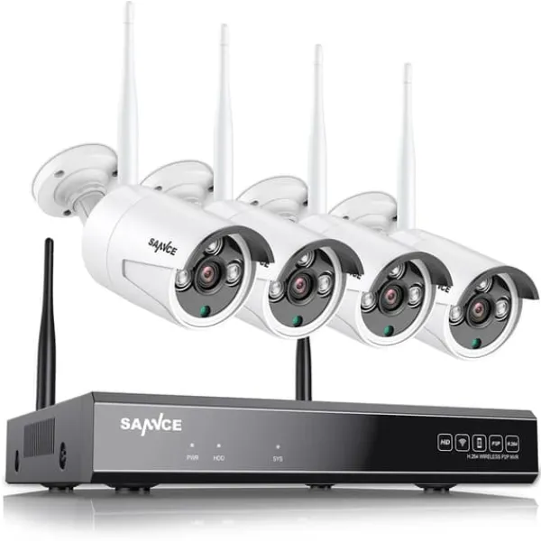 Discount Sikkerhedskamera system, 8 kanals NVR, vejrbestandige udendørs kameraer, Hvid, Ingen Sikkerhedsmonitorer & Videokameraer