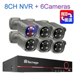 Outlet Sikkerhedskamera System, 8 Kanaler, AI Ansigtsgenkendelse,8CH 6stk Kamera 8MP, Ingen Sikkerhedsmonitorer & Videokameraer