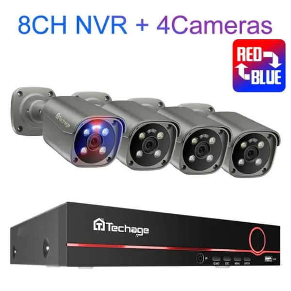 Discount Sikkerhedskamera System, 8 Kanaler, AI Ansigtsgenkendelse,Ingen, 8CH 4stk Kamera 8MP Sikkerhedsmonitorer & Videokameraer