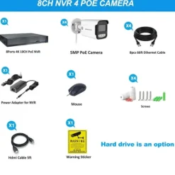 Best Sikkerhedskamera System, 5 MP Opløsning, Nattesyn Funktion,Ingen, 8CH NVR 4 KAMERA Sikkerhedsmonitorer & Videokameraer