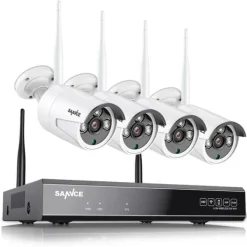 Sikkerhedsmonitorer & Videokameraer^Sikkerhedskamera system, 8 kanals NVR, vejrbestandige udendørs kameraer, Hvid, 4T
