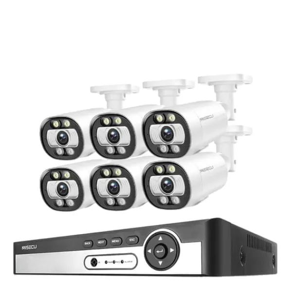 Sikkerhedsmonitorer & Videokameraer^Sikkerhedskamera system, AI ansigtsdetektion, farve natvision,8CH NVR 6PCS KAMERA 5MP, Ingen