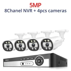 Hot Sikkerhedskamera system, AI ansigtsdetektion, farve natvision,8CH NVR 4PCS KAMERA 5MP, 1T Sikkerhedsmonitorer & Videokameraer