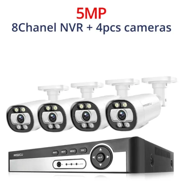 Hot Sikkerhedskamera system, AI ansigtsdetektion, farve natvision,8CH NVR 4PCS KAMERA 5MP, 1T Sikkerhedsmonitorer & Videokameraer
