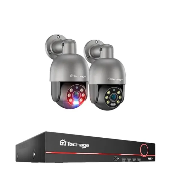 Sikkerhedsmonitorer & Videokameraer^Sikkerhedskamera system, AI ansigtsdetektion, tovejs lyd,3T (udendørs sport), 8CH 2 PTZ Kamera