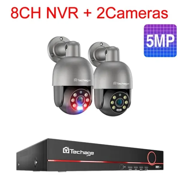 Sikkerhedsmonitorer & Videokameraer^Sikkerhedskamera system, AI ansigtsdetektion, tovejs lyd,3T (udendørs sport), 8CH 2 PTZ Kamera