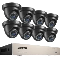 New Sikkerhedskamera system, 8CH DVR optager, 2MP Dome kameraer,8 sorte kameraer, Ingen Sikkerhedsmonitorer & Videokameraer