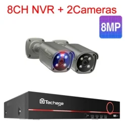 Sikkerhedsmonitorer & Videokameraer^Sikkerhedskamera system, 4K HD opløsning, To-vejs lyd, Ingen, 8CH 2 stk 8MP kamera