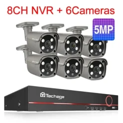 New Sikkerhedskamera system, 4K HD opløsning, To-vejs lyd, Ingen, 8CH 6 stk 5MP kamera Sikkerhedsmonitorer & Videokameraer