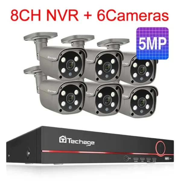 New Sikkerhedskamera system, 4K HD opløsning, To-vejs lyd, Ingen, 8CH 6 stk 5MP kamera Sikkerhedsmonitorer & Videokameraer