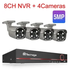 Discount Sikkerhedskamera system, 4K HD opløsning, To-vejs lyd, 3T (udendørs sport), 8CH 4 stk 5MP kamera Sikkerhedsmonitorer & Videokameraer