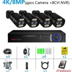 Online Sikkerhedskamera System, 4K Ultra HD, 8 Kanal NVR,Ingen, 8CH NVR 4 KAMERA Sikkerhedsmonitorer & Videokameraer