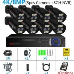 Sikkerhedsmonitorer & Videokameraer^Sikkerhedskamera System, 4K Ultra HD, 8 Kanal NVR,Ingen, 8CH NVR 8 KAMERA