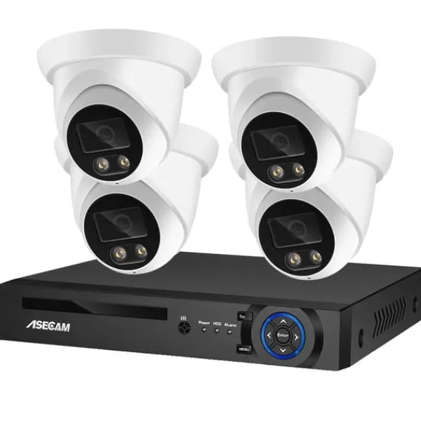 Sikkerhedsmonitorer & Videokameraer^Sikkerhedskamera system, 8MP 4K opløsning, AI farve natvision, , 4CH NVR and 4 Camera, 1T
