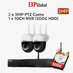 Sikkerhedsmonitorer & Videokameraer^Sikkerhedskamera System, 5MP Opløsning, To-Vejs Lyd,500g, EU Stik, 1xNVR 2x3MP PTZ Kamera