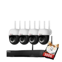 Sikkerhedsmonitorer & Videokameraer^Sikkerhedskamera System, 5MP Opløsning, To-Vejs Lyd,500g, EU Stik, 1xNVR 4x3MP PTZ Kamera