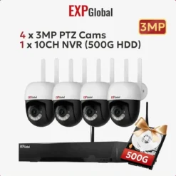 Sikkerhedsmonitorer & Videokameraer^Sikkerhedskamera System, 5MP Opløsning, To-Vejs Lyd,500g, EU Stik, 1xNVR 4x3MP PTZ Kamera