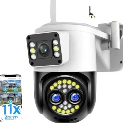 Online Sikkerhedskamera, tri-linse design, AI bevægelsesdetektion,EU-stik, 12MP INGEN SD-kort Sikkerhedsmonitorer & Videokameraer