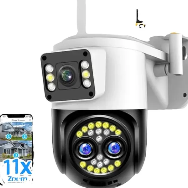 Online Sikkerhedskamera, tri-linse design, AI bevægelsesdetektion,EU-stik, 12MP INGEN SD-kort Sikkerhedsmonitorer & Videokameraer