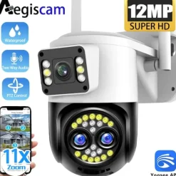 Online Sikkerhedskamera, tri-linse design, AI bevægelsesdetektion,EU-stik, 12MP INGEN SD-kort Sikkerhedsmonitorer & Videokameraer