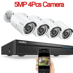 Sikkerhedsmonitorer & Videokameraer^Sikkerhedskamerasystem, 8 kanaler, op til 8M optagelsesopløsning, vejrbestandigt design,Ingen, 5MP 4Pcs Kamera