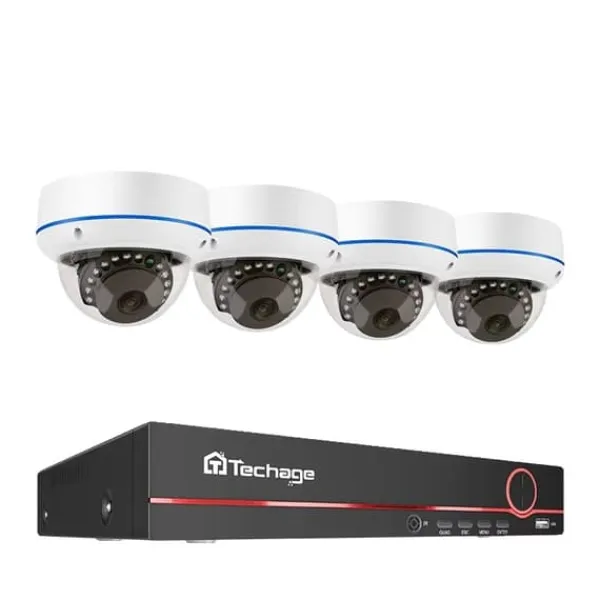 Sikkerhedsmonitorer & Videokameraer^Sikkerhedskamerasystem, 8-kanals understøttelse, bevægelsesdetekteringsalarmer,5MP NVR x 4 kameraer, 3T indbygget HDD