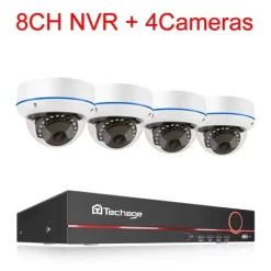 Sikkerhedsmonitorer & Videokameraer^Sikkerhedskamerasystem, 8-kanals understøttelse, bevægelsesdetekteringsalarmer,5MP NVR x 4 kameraer, 3T indbygget HDD