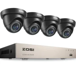 Sale Sikkerhedskamerasystem, 1080P opløsning, H265+ komprimeringsteknologi, , 4 Black Cameras, 1T Sikkerhedsmonitorer & Videokameraer